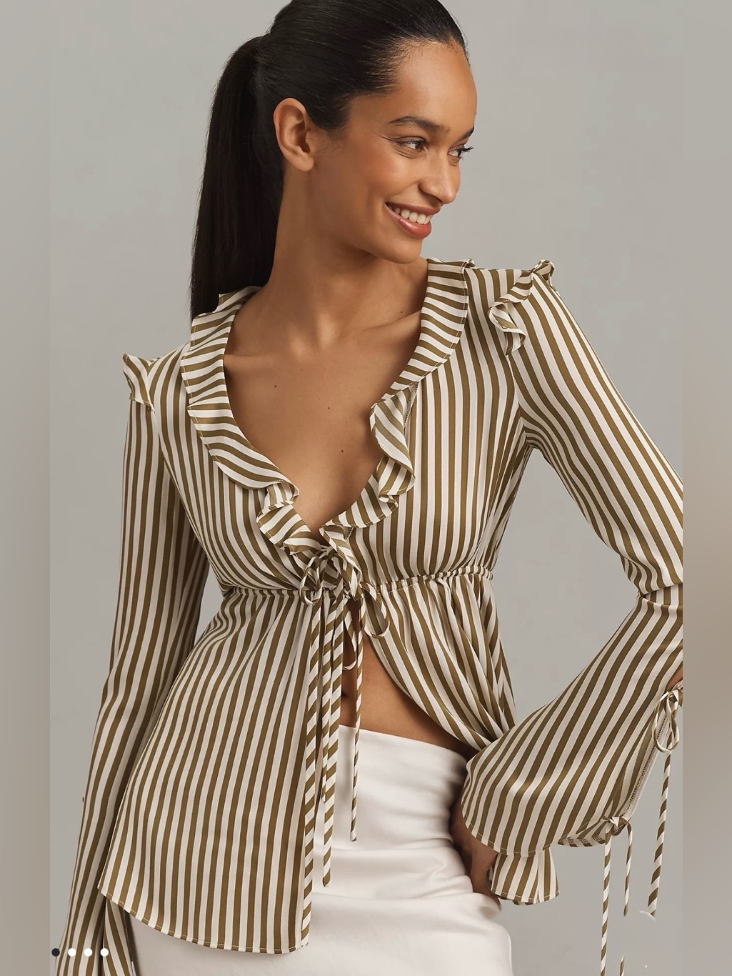 Anthropologie Bardot Dhalia Frill Ruffled Tie-Front Blouse